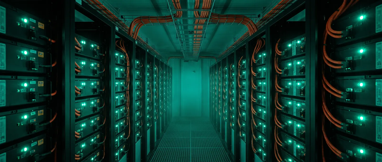 Battery racks inside a containerised energy storage system