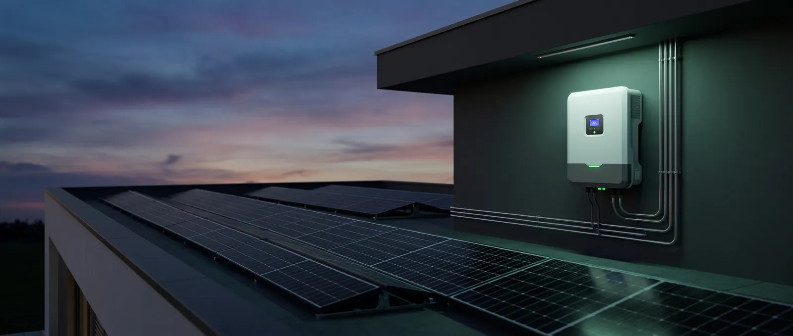 Rooftop photovoltaic panels with a wall-mounted hybrid inverter